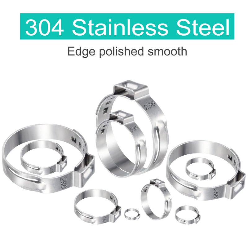 MIAHART 120Pcs Stainless Steel Single Ear Hose Clamps with Ear Clamp Pincer 10 Sizes 304 Stepless Crimp Clamps for Securing PEX Tubing Pipe Hose and Automotive Use with Storage Box 1/4 inch-1 1/8 inch - Image 3